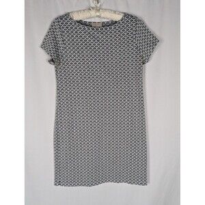 Loft Dress M Women's Gray White Medallion Print Short Sleeve Shift Casual Easy